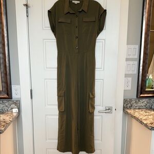 Olive Green Button-Up Jumpsuit